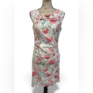 Sara Campbell Floral Linen Sheath Dress 8 • Watercolor Print • Made in USA